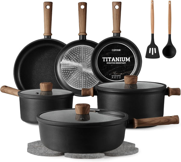 16Pcs Pots and Pans Set, Nonstick Cookware Sets | Titanium Reinforced Coating, Scratch-Resistant, Easy to Clean, Even Heating, Induction Compatible, with Frying Pans Set1