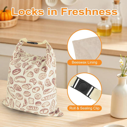 2 PACK Beeswax Sourdough Bread Bags for Homemade Bread, Reusable Cotton Beeswax Bread Bag Portable Waxed Storage All Natural Bees Wax Linen Bag Keep Fresh,13''×17'', 023