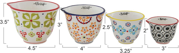 Creative Co-Op Floral Hand Stamped Stoneware Measuring Cups (Set of 4 Sizes/Designs)2