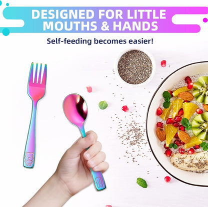 10 Pack Toddler Utensils, Stainless Steel Rainbow Silverware Set for Kids, Children Safe Cutlery Set Includes Forks and Spoons - Dishwasher Safe4