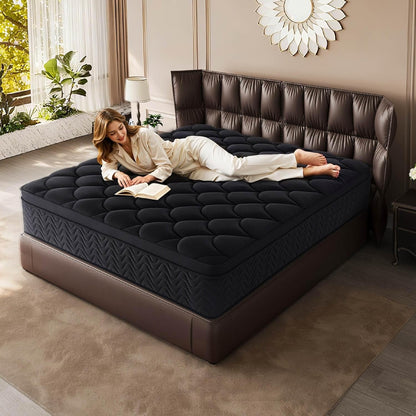 Premium 12 Inch Queen Size Mattress - Black Diamond Quilted, Individual Pocket Spring & Memory Foam Top, Luxurious Support, Pressure Relief, Mot5
