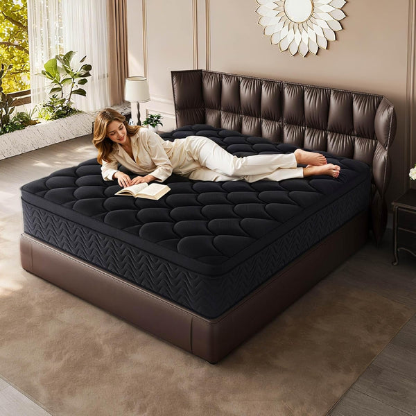 Premium 12 Inch King Mattress - Black Diamond Quilted, Individual Pocket Spring & Memory Foam Top, Cooling & Pressure Relief, Bed in a Box6