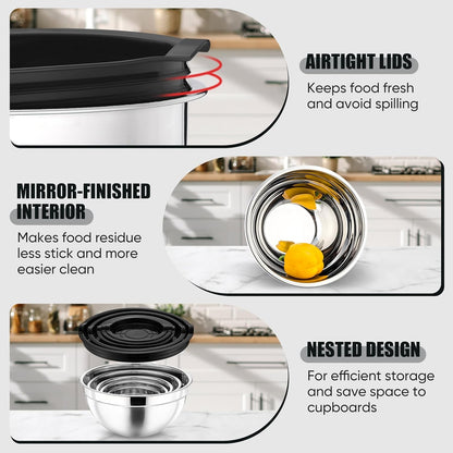 Metal Mixing Bowls with Lids Set, Airtight Lids & Black3