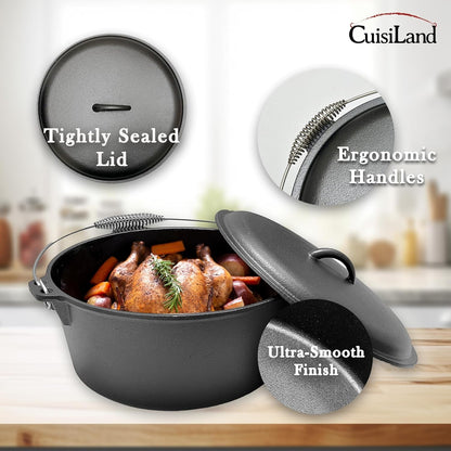 9 Quart Cast Iron Dutch Oven with Dome Lid, Bail Handle | Pre-Seasoned Large Capacity6