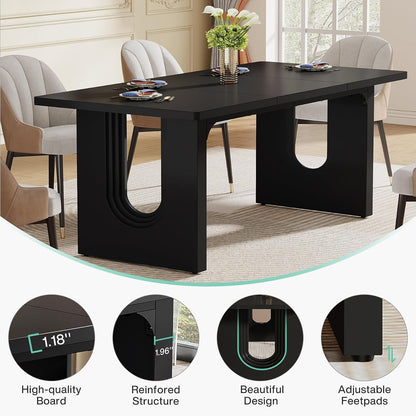 Tribesigns Modern Dining Table for 6 People, 71" Large Kitchen Dining Table with Wood Pedestal Base, Rectangular Long Dinner Table for Kitchen, Dining Room, Living Room, Black8