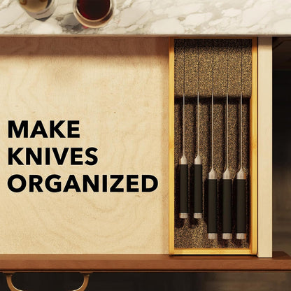 Knife Drawer Organizer Bamboo Insert Dock, Kitchen Steak Knives Holder Organizers Block for Drawer in Storage Organization (Small)3