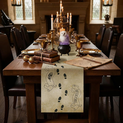 1 Pcs Footprint Map Magical Wizard Table Runner Wizard Party Decor4