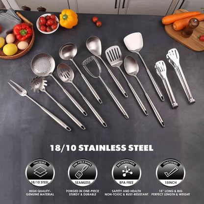 18/10 Stainless Steel Kitchen Utensils Set - 12 PCS All Metal Cooking Tools6