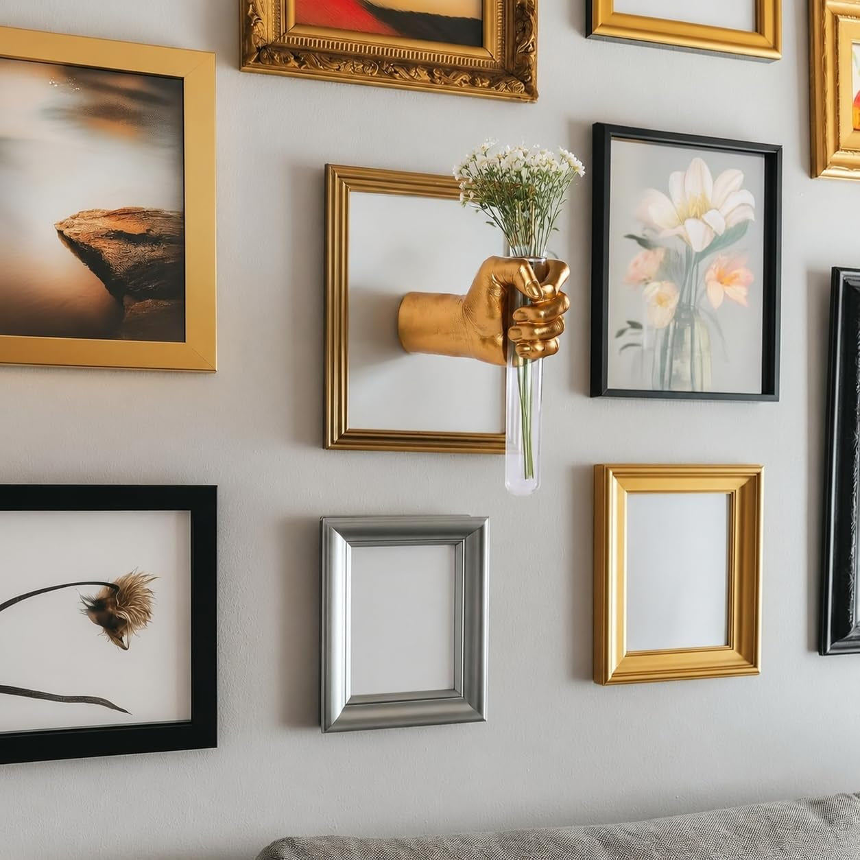 gold-wall-sculptures-hand-vases-home-decor-wall-mount-art-sculpture-unique-wall-art-statue-funky-flower-vase-decorations-modern-eclectic-hanging-decor-glass-test-tube-vase