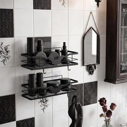 2 Pack Black Gothic Bat Shower Caddy with 4 Removable Hooks2