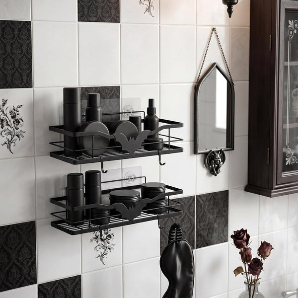 2 Pack Black Gothic Bat Shower Caddy with 4 Removable Hooks2