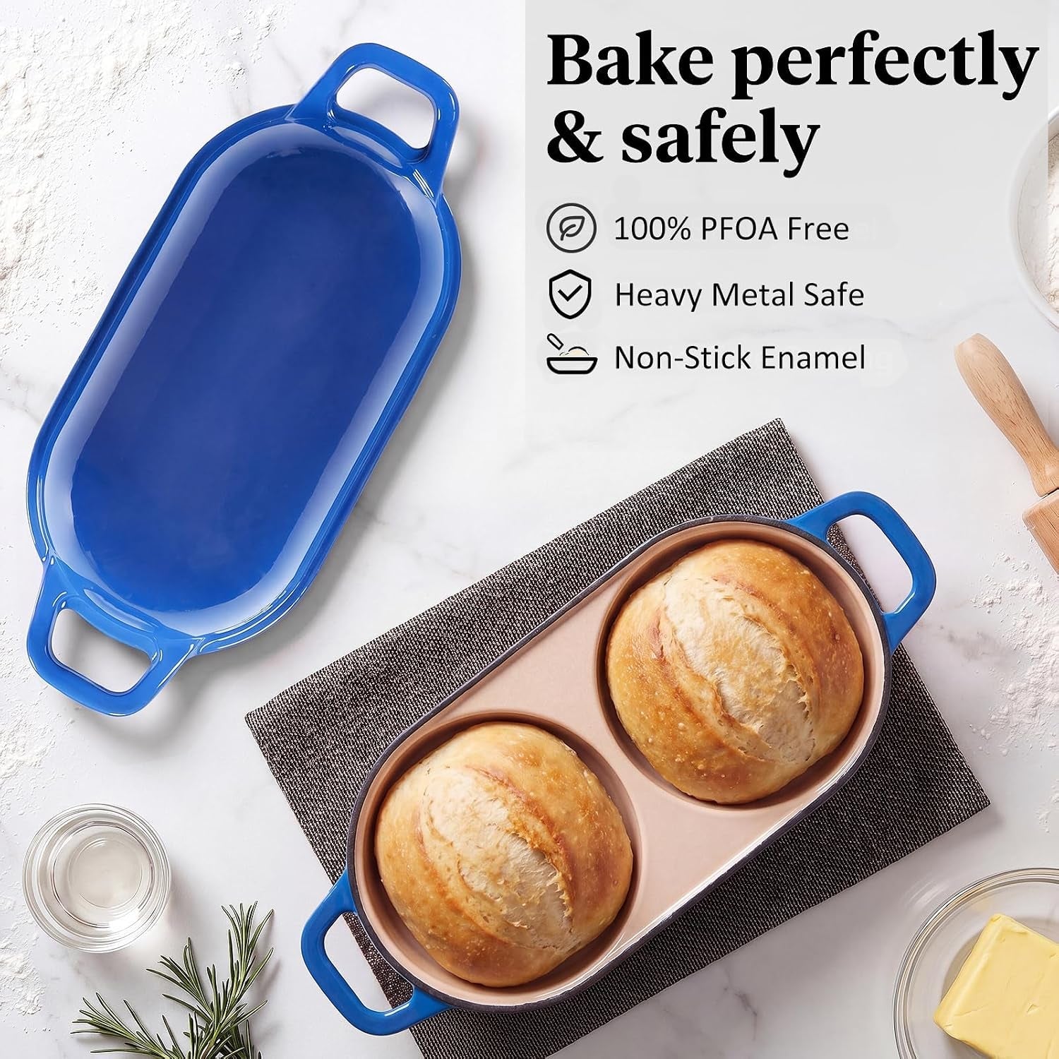 cast-iron-dutch-oven-for-sourdough-bread-baking-mini-enameled-bread-pot-with-lid-nonstick-double-loaf-pan-for-homemade-bread-cake-meatloaf-oven-safe-to-500-f-16-5cm-diameter-blue