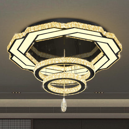 Large Chandelier Dia 40" Black 3 Ring Crystal Chandelier Flush Mount Ceiling Light for Living Room Dining Room Hallway Dimmable LED Celing Lighting5