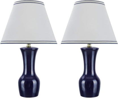 40208-12, Two Pack, 21" High Transitional Ceramic Table, Hardback Empire Shaped Lamp Shade in off White, 12.5" Wide, Dark Blue1