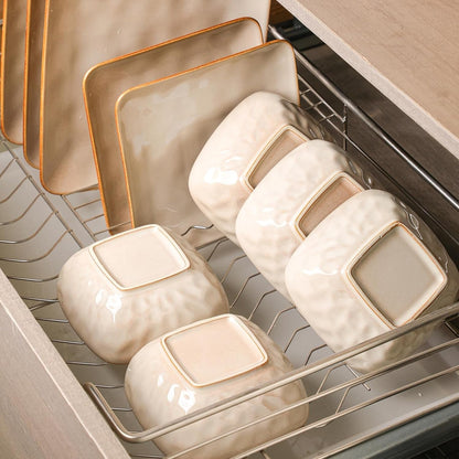 Ceramic Square 12 Pieces Dinnerware Set - Dinner Plates Salad Plates Cereal Bowls Set Service for 4 - Scratch Resistant Microwave Oven Dishwasher Safe - Beige6
