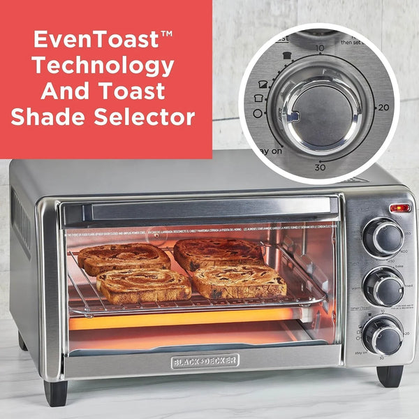 BLACK+DECKER TO1313SBD Toaster Oven, 15.47 Inch, Silver | Compact Convection Oven Fits a 9-Inch Pizza with Timer, Stay-On Function and Removable Crumb Tray.5