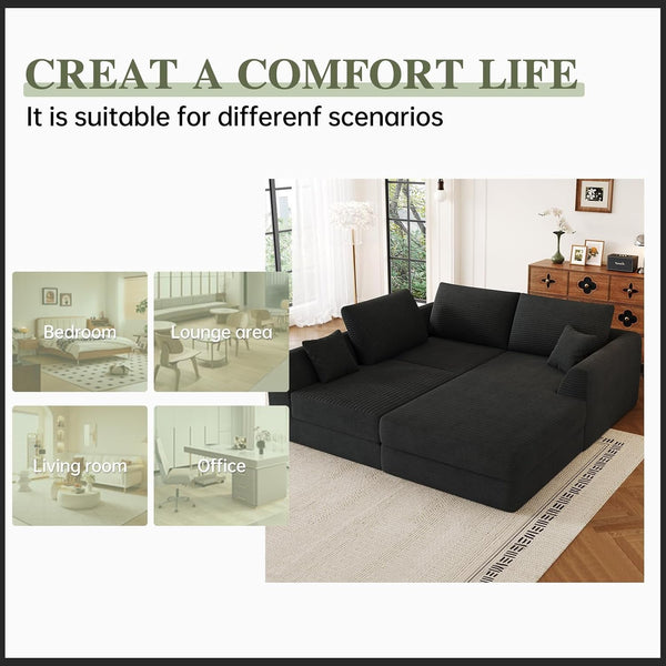 106" Modular Sectional Sofa with Deep Seat, L-Shaped Corduroy Couch with Reversible Chaise, 3-Piece Set for Living Room Bedroom Apartment, No Assembly Required8
