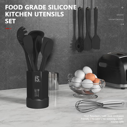 Silicone Cooking Utensils Set - 446°F Heat Resistant Kitchen Utensils,Turner Tongs,Spatula,Spoon,Brush,Whisk,Kitchen Utensil Gadgets Tools Set for Nonstick Cookware,Dishwasher Safe (BPA Free)2