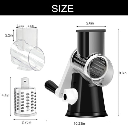 Rotary Cheese Grater Hand Crank Cheese Shredder, Black | for Fresh Cheese, Vegetable, Nuts,Non-Slip Suction Base, Three Blades5