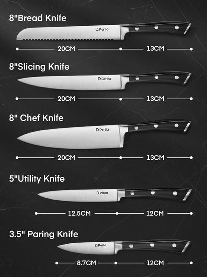 Knife Set,  6 Pieces Small Kitchen Knife Set with Block, German Stainless Steel Knives Set, Sharp Chef Knife Block Set, Black9