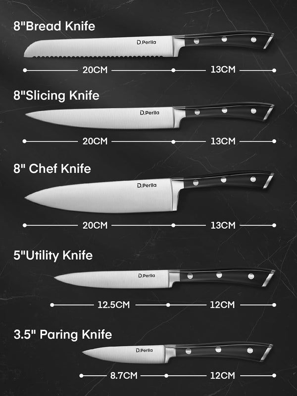 Knife Set,  6 Pieces Small Kitchen Knife Set with Block, German Stainless Steel Knives Set, Sharp Chef Knife Block Set, Black9