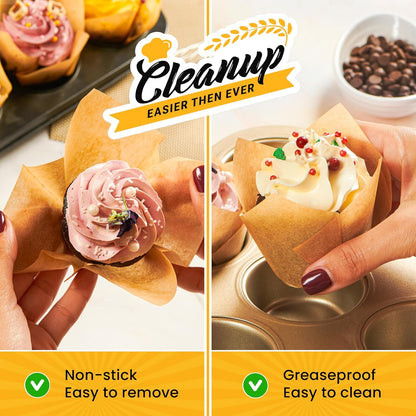 Tulip Cupcake Liners, Muffin Liners for Baking by  | 200Pcs of Parchment Paper Cups Wrappers – Perfect Size, Sturdy, Greaseproof & Easy to Use – Wedding Decor – Natural Brown2