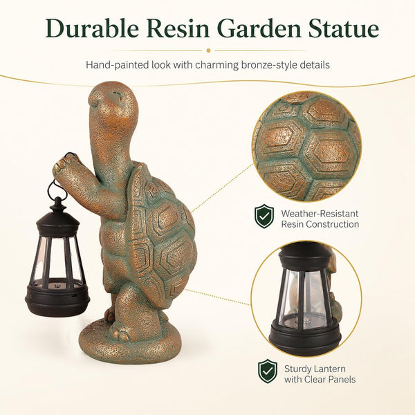 Turtle Solar Outdoor Garden Statue, Resin Statue with Solar Light Lantern5