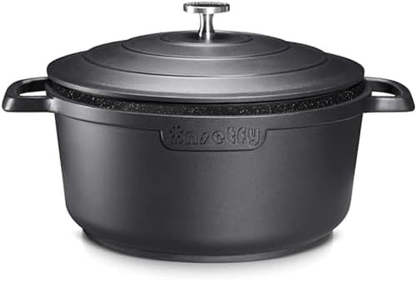 Large Dutch Oven Pot with Lid-7.5Qt Cast Aluminum Oven Pot with Two Handles Lightweight for Bread Baking Braising and Roasting(Black)1