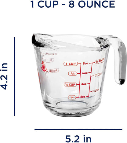 (2 Pack) 1-Cup Glass Measuring Cup with Easy-Grip Handle & Spout, Sturdy Borosilicate Glass, Heat Resistant, Microwave Safe, Ideal for Baking, Cooking & Liquid Measuring6