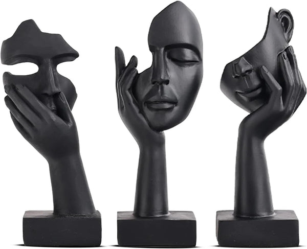 3 Pcs Thinker Small Statue Set - Black Art Abstract Home Accent Figurines for Decor Bedroom, Shelves, Living Room Coffee Table, Office Desktop (3 Pcs Black, 6")1