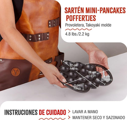 Cast Iron Poffertjes Dutch Pancake Pan with Loop Handles, Preseasoned with Flaxseed Oil, Made in Colombia5