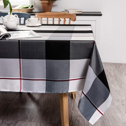 Rectangle Plaid Check Tablecloth Holiday Outdoor Checkered Table Cover Waterproof Wrinkle Resistant Classic Tabletop Decoration Party Kitchen Dining Room, 52" X 70", Black1