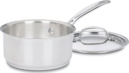 1.5 Quart Sauce Pan with Cover, Stainless Steel Pot with Lid, Small Kitchen Pots, Dishwasher Safe, Compatible with Induction, Electric, Gas Cooktops, Oven Safe Saucepan, Cool Grip Handles | Stainless Steel Saucepan with Aluminum Encapsulated Base for Quick Heating, Dishwasher Safe & Oven Safe to 550°F, 719-161