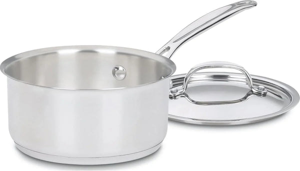 1.5 Quart Sauce Pan with Cover, Stainless Steel Pot with Lid, Small Kitchen Pots, Dishwasher Safe, Compatible with Induction, Electric, Gas Cooktops, Oven Safe Saucepan, Cool Grip Handles | Stainless Steel Saucepan with Aluminum Encapsulated Base for Quick Heating, Dishwasher Safe & Oven Safe to 550°F, 719-161