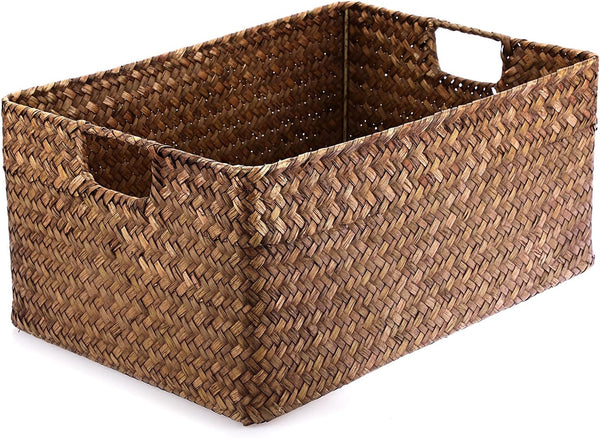 Seagrass Storage Baskets Bin for Shelf, X-Large Woven Wicker Basket1