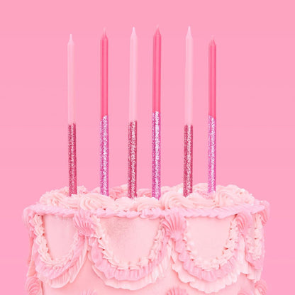 10Pc Pink Glitter Cake Candles, Sparkly Birthday Decorations1