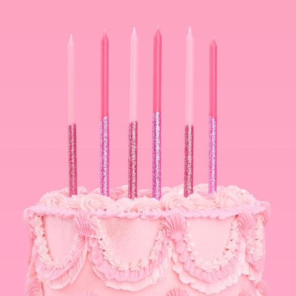 10Pc Pink Glitter Cake Candles, Sparkly Birthday Decorations1
