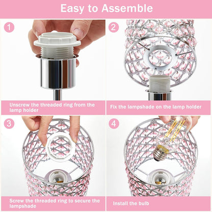 Pink Crystal Bedside Table Lamps Set of 2 with USB C+A Ports8