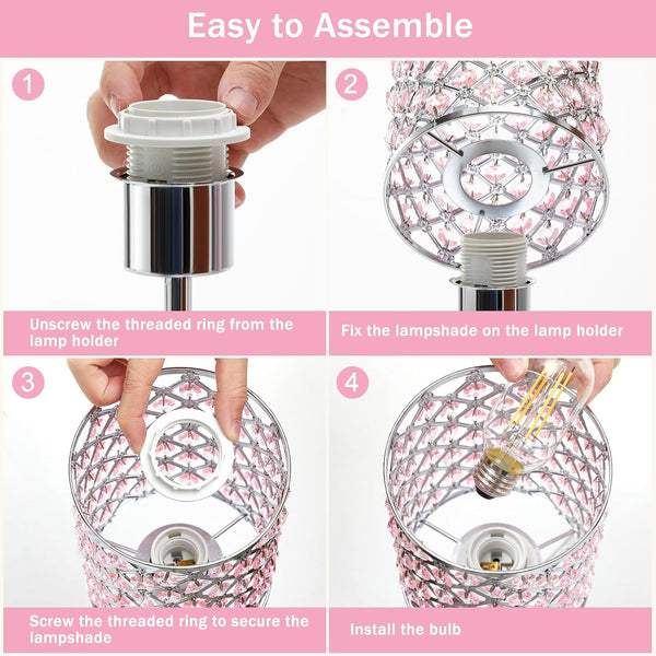 Pink Crystal Bedside Table Lamps Set of 2 with USB C+A Ports8