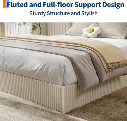 Twin Bed Frame, Wood Platform Bed with Fluted Design4