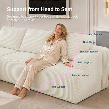 Modular Sectional Sofa, Boneless Couches for Living Room with Individually Wrapped Coil Support, No Assembly Required, Corduroy Fabric (Cream, 93" L-Shape Left Chaise)5