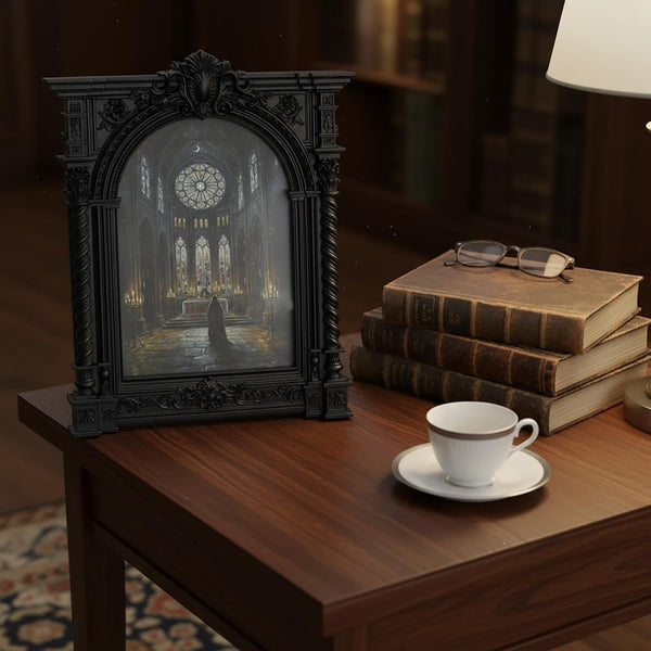 Vintage Picture Frames 5X7 - Victorian Ornate Black Frame 5X 7, 5 X7 Picture Frame Antique, Antique Arched Black Photo Frame,Small 5 X 7 Photo Frames Wall Hanging for Gothic Vintage Wall Decor (Black, 5X7)8
