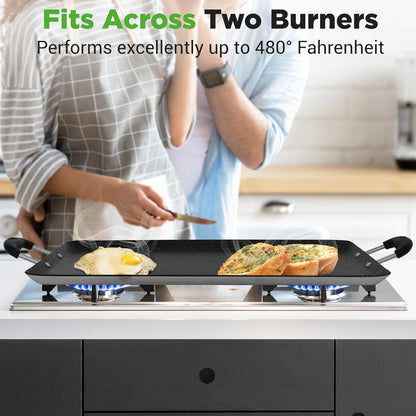 Double Burner Griddle, Non-Stick Stove Top Griddle for Gas Stove, Dishwasher Safe, Heatproof Bakelite Handles, Even Heat Distribution, PFOA & PFOS Free, 20” X 12” X 0.8” Inch (Black)3