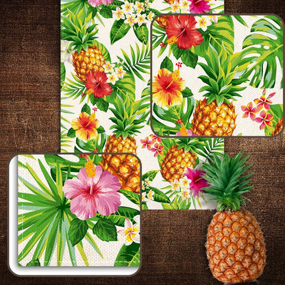 Linen Summer Pineapple Table Runner Tropical Hawaiian Luau Indoor Outdoor Party Table Cover Decoration Home Kitchen Dining Room (13" X 72")5