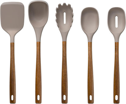 5-Piece Silicone Kitchen Utensil Set with Acacia Wood Handles, Brown1