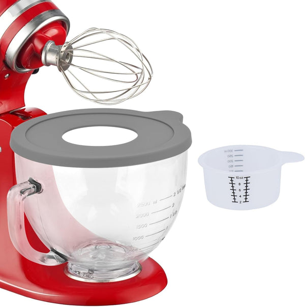 Tilt-Head Stand Mixer Glass Bowl, 5 Qt,Compatible with Kitchenaid Artisan&Classic Series,Glass Bowl with Lid,Mixer Bowl Cover to Prevent Spilling of Ingredients,Contemporary with Grey Lid2