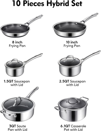 Pots and Pans Set Non Stick | Stainless Steel Kitchen Cookware | 10 Pcs | PFOA Free | Hybrid | Induction Compatible | Frying Skillet, Saucepans, Saute Pan & Stock Pot4