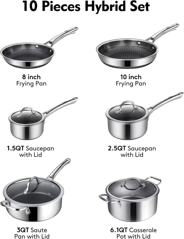 Pots and Pans Set Non Stick | Stainless Steel Kitchen Cookware | 10 Pcs | PFOA Free | Hybrid | Induction Compatible | Frying Skillet, Saucepans, Saute Pan & Stock Pot4