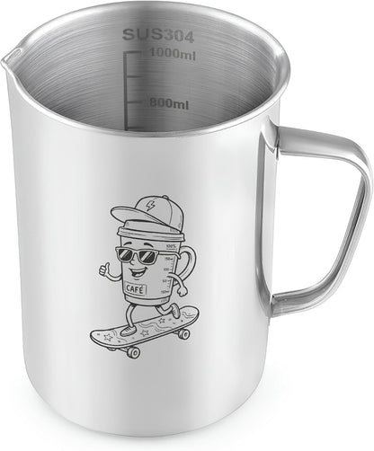 Stainless Steel Measuring Cup,  Liquid Metal Measuring Cups with Handle, 34Oz / 1000Ml / 4 Cups (Stylish Print)1