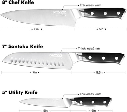 3PCS Chef Knife Set, German High Carbon Steel5